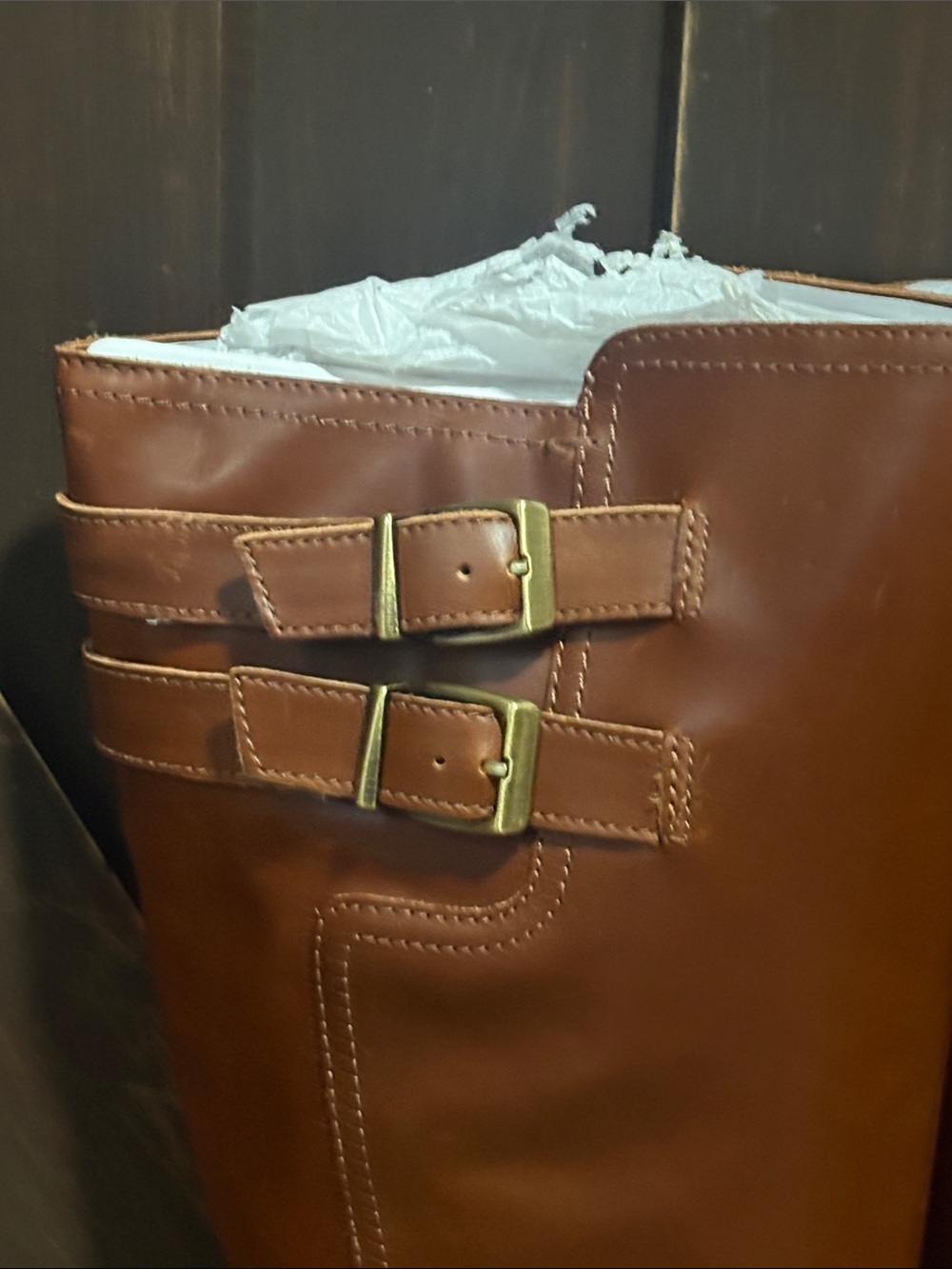 Naturalizer Brown Leather Knee-High Riding Boots with Buckle Straps - Picture 4 of 8